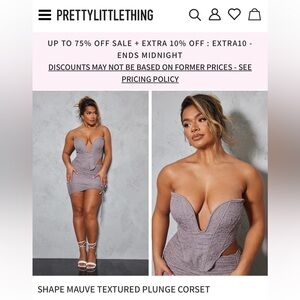 PrettyLittleThing SHAPE MAUVE TEXTURED PLUNGE CORSET & RUCHED SIDE BODYCON SKIRT